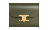 CELINE Triomphe Cow Leather Wallet Small Size Women's Dark Olive