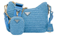 PRADA Re Edition Raffia Fiber Shoulder Bag, Crossbody Bag, Handbag Women's Blue