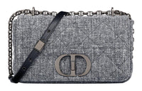 DIOR Caro Linen Handbag Shoulder Bag Crossbody Bag Medium Size Women's Gray