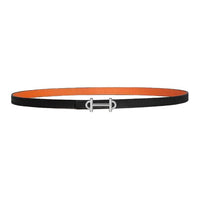 HERMES Calfskin Leather Belts Women's Black/Orange Width 1.3CM