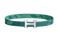 HERMES Silver Buckle Comfortable Double-Sided Nylon Mesh Strap Men's Collegiate Blue/Jasper Width: 3.2cm
