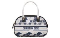 DIOR Cow Leather One Shoulder Crossbody Portable Bag Medium Size Women's Blue & White