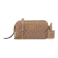 MIU MIU Matelassé Leather Shoulder Bag Mini Women's Cameo Brown