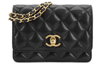 CHANEL Smooth Finish Shinny Cow Leather Clutch Women's Black