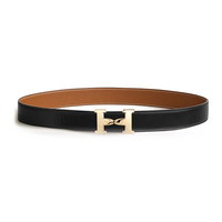 HERMES Calfskin Leather Belts Women's Black/Brown Width: 3.2CM