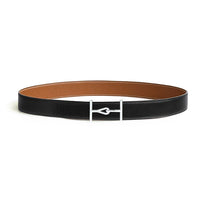 HERMES Calfskin Stainless Steel Leather Belts Women's Black/Brown Width: 3.2CM