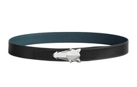 HERMES Horse Head Buckle Smooth Buckle Leather Belts Men's Blue/Black Width: 3.2cm