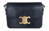 CELINE Triomphe Lizard Skin Handbag Shoulder Bag Crossbody Bag Women's Marine Blue