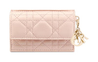 DIOR Lady Dior Wicker Lambskin Card Holder Women's Light Pink