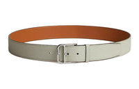 HERMES Calfskin Leather Belts Men's Gray/Brown Width 3.5CM
