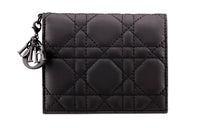 DIOR Lady Dior Cow Leather Wallet Mini Women's Matte Black