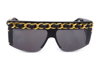 CHANEL 1990 2000s Leather and chain Trimmed Shield Sunglasses