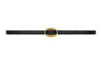 SAINT LAURENT Crocodile Pattern Embossed Oval Smooth Buckle Leather Belts Women's Black Width 1.5CM