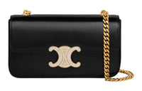 CELINE Triomphe Bright Calfskin Handbag, Shoulder Bag Women's Black