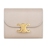 CELINE Triomphe Lizard Skin Wallet Small Size Women's Light Lime