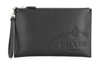 PRADA Leather Clutch Men's Black
