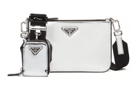 PRADA Shiny Leather Shoulder Bag Crossbody Bag Men's Mirror Finish Silver