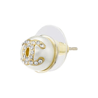 CHANEL Artificial Pearl And Rhinestone Stud Earrings Women's Pearl White