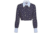 PRADA Silk Jacquard Print Shirt Shirt Women's Marine Blue