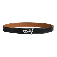 HERMES Calfskin Leather Belts Men's Black Width: 3.2CM