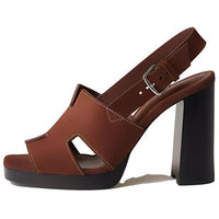 HERMES Eris Strap Sandals 9cm Women's Brown