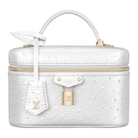 LOUIS VUITTON Vanity Ostrich Leather Handbag Women's Silver