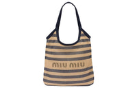 MIU MIU Fabric With Linen Handbag Women's Blue/Beige