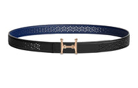 HERMES Perforated Gold Buckle Epsom Calfskin Double-Sided Leather Belt Women's Black Width: 2.4cm