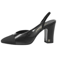 CHANEL Chunky Heel High Heels 9cm Women's Black