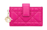 DIOR Lady Dior Lambskin Card Holder Women's Rose Red