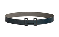 HERMES Double-Sided Black Buckle Togo Calfskin Double-Sided Leather Belt Unisex Jasper 32mm
