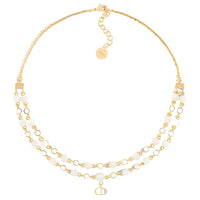 DIOR Metal Resin Crystal Necklaces Women's Gold