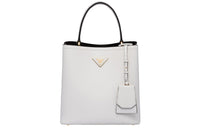 PRADA Panier Saffiano Leather One Shoulder Handbags Medium Size Women's White