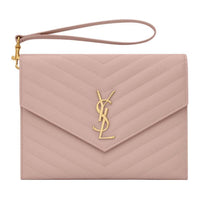SAINT LAURENT Monogram Grained Textured Leather Clutch Women's Light Pink