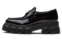 PRADA Monolith 55mm Pointy Loafer Black Brushed Leather Women's