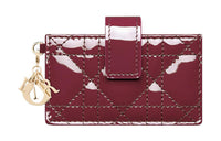 DIOR Patent Leather Calfskin Card Holder Women's Dark Purple Red