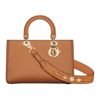 DIOR Cow Leather Shoulder Bag Crossbody Bag Handbag Medium Size Women's Brown