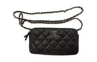 CHANEL Grained Cow Leather Chain Wallet Unisex Black