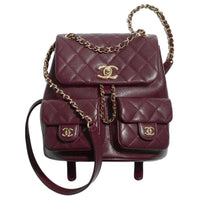 CHANEL Grain Embossed Calfskin Backpack Women's Deep Red