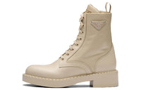 PRADA Women's Brushed Leather And Re-Nylon Ankle Boot 'Desert Beige'