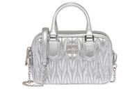 MIU MIU Matelassé Soft Sheep Leather Shoulder Bag Crossbody Bag Handbag Mini Women's Silver