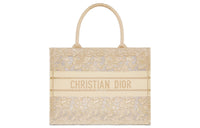 DIOR BookTote Embroidery Tote Bag Shopping Bag Handbag Medium Size Women's Gold