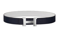 HERMES Comfortable Silver Buckle Epsom Calfskin Double-Sided Leather Belt Men's Indigo/White Width: 3.8cm