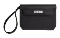 HERMES Kelly Depeches Galop D Cow Leather Clutch Men's Noir Black