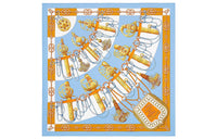 HERMES Silk Scarves Women's Sky Blue/Vintage Gold
