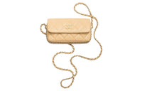 CHANEL Lambskin Cell Phone Pouch Shoulder Bag Crossbody Bag Women's Yellow