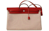 HERMES Herbag Canvas Handbag Shoulder Bag Crossbody Bag Women's Red