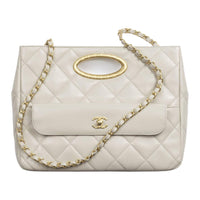 CHANEL Lambskin One Shoulder Handbags Small Size Women's Light Gray