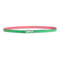 HERMES Palladium-Plated Leather Belts Women's Pink Green Width 1.3CM