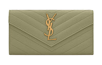 SAINT LAURENT CASSANDRE Cow Leather Wallet Large Size Women's Mint Green